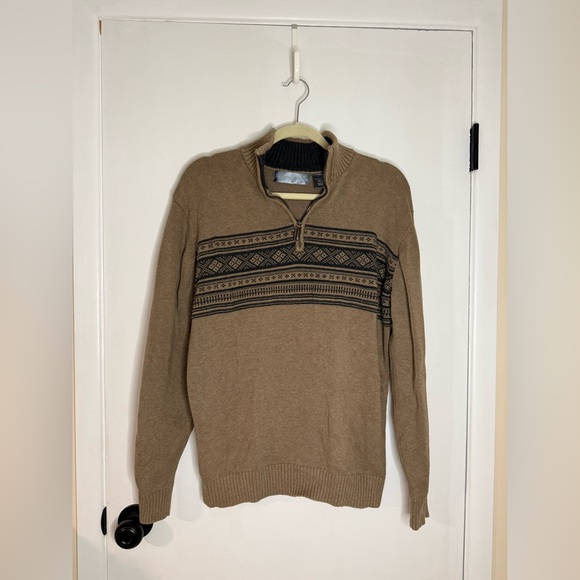 Oscar de la Renta Tan Zip-Up Sweater with Black Pattern - Picture 2 of 4